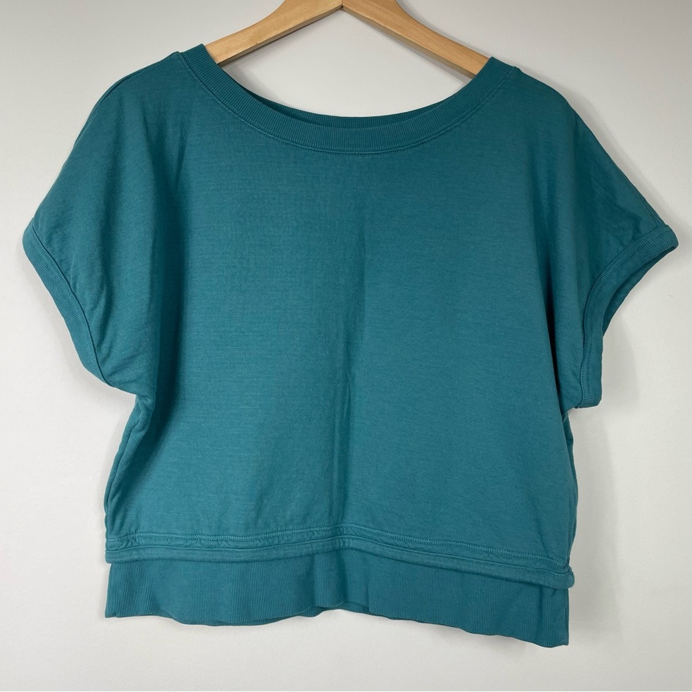 Athleta Oversized cropped ringer top teal Sz XXS